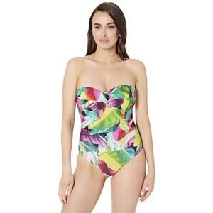 La Blanca Plus Sz 20W Tropic Of The Day Bandeau One-Piece Swimsuit Bright Colors